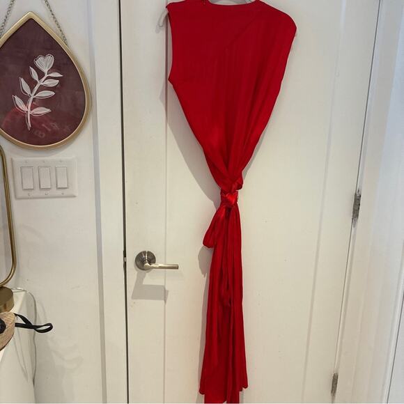 Zara Red Satin Sleeveless Maxi Wrap Dress Sz Medium - Picture 3 of 8